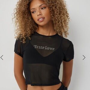 Ardene | "True Love" black mesh t-shirt with rhinestones